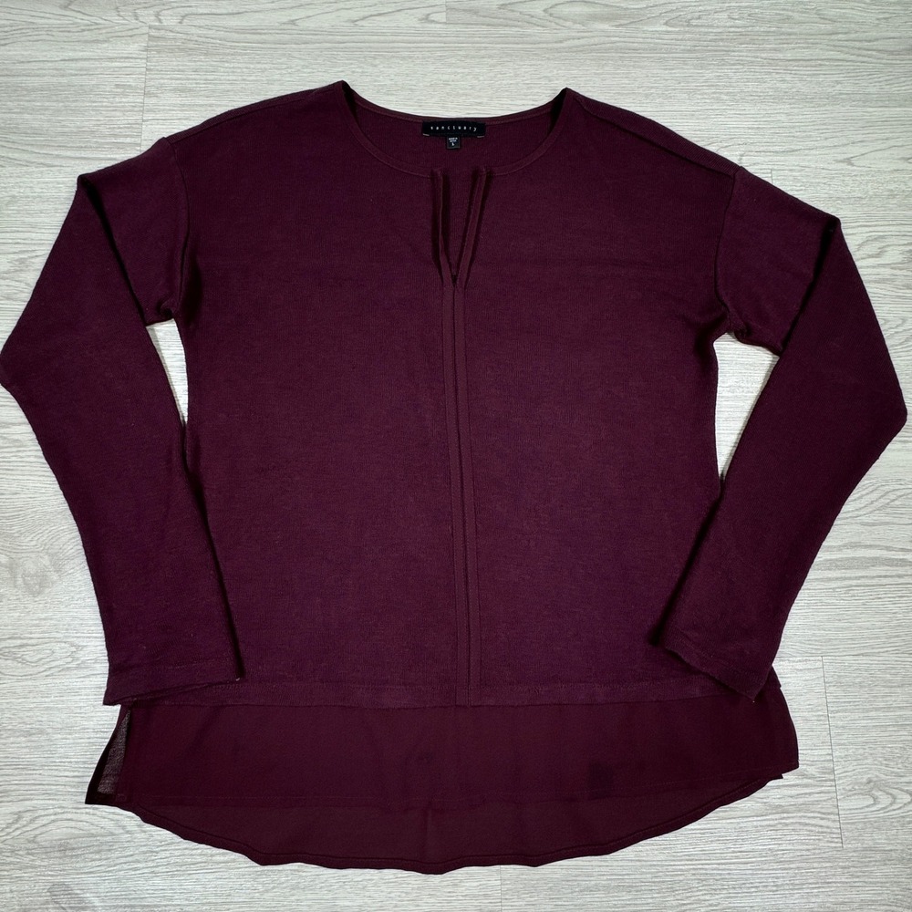 Sanctuary Women Sweater Top Deep‎ Purple Large Layered High Low Split Neck